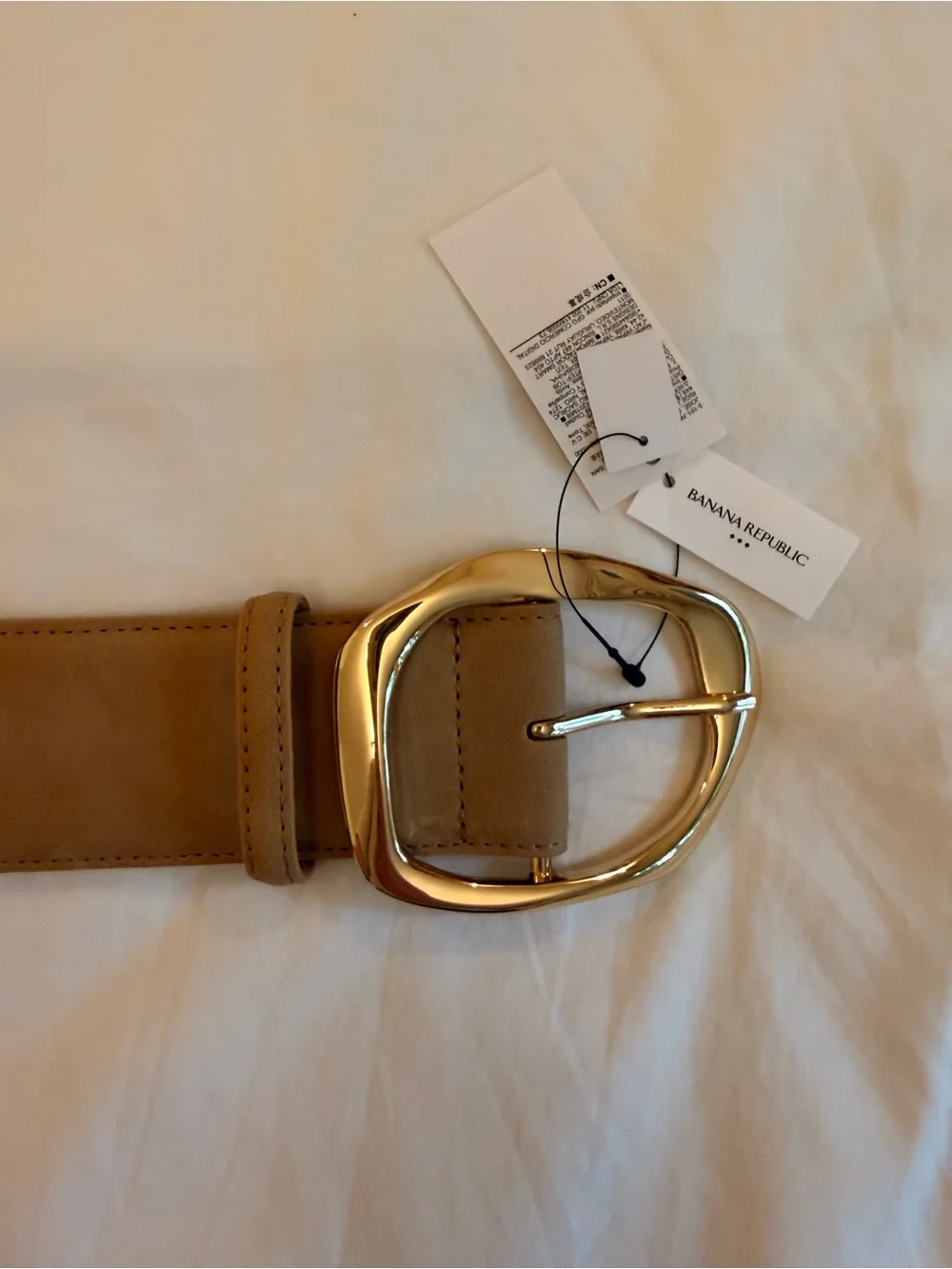 Banana Republic Tan Belt with Gold Organic Oval Buckle